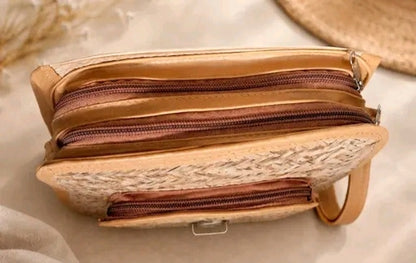 Women Stylish Bamboo Sling Bag with Leather Strap | Handwoven Crossbody Bag for Girls