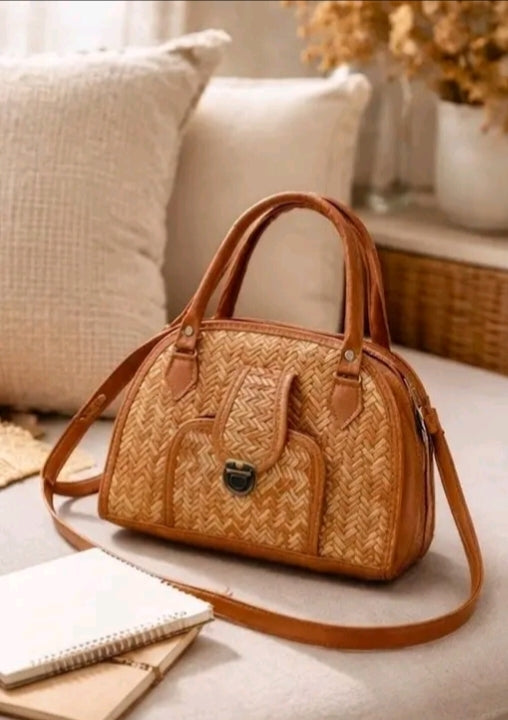 Stylish Jute Fabric Handbag with Leather Straps | Eco-Friendly and Trendy Crossbody Bag for Women